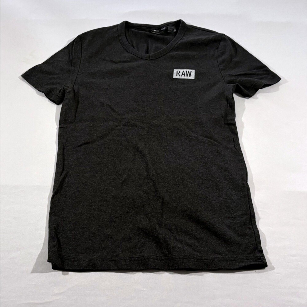 G-STAR Women Raw Black Logo V Neck Short Sleeve Cotton Tee T-shirt Sz L